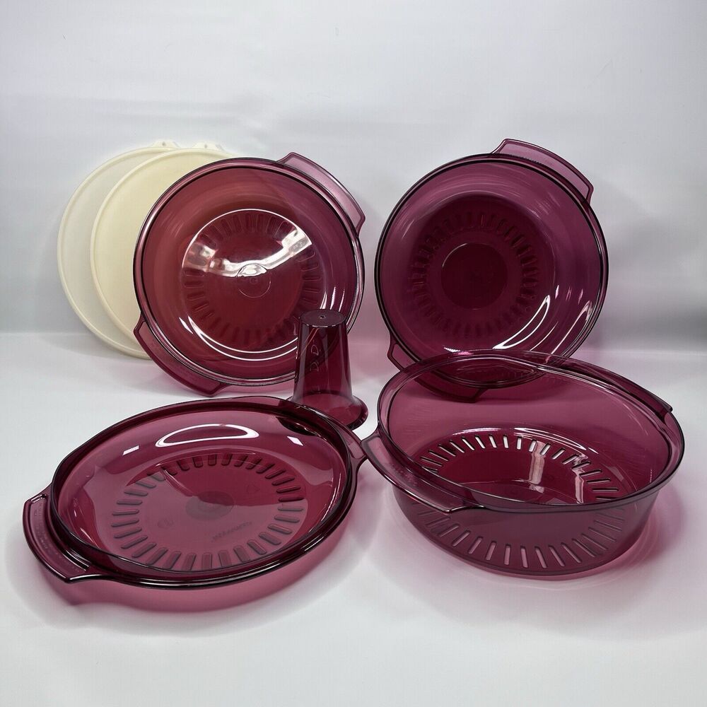 Tupperware Vintage 7 Piece Tupperwave Stack Cooker Steamer Cranberry Color